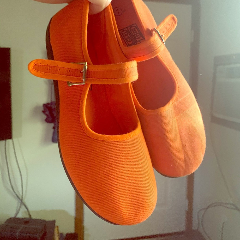 Orange Mary Jane Flats